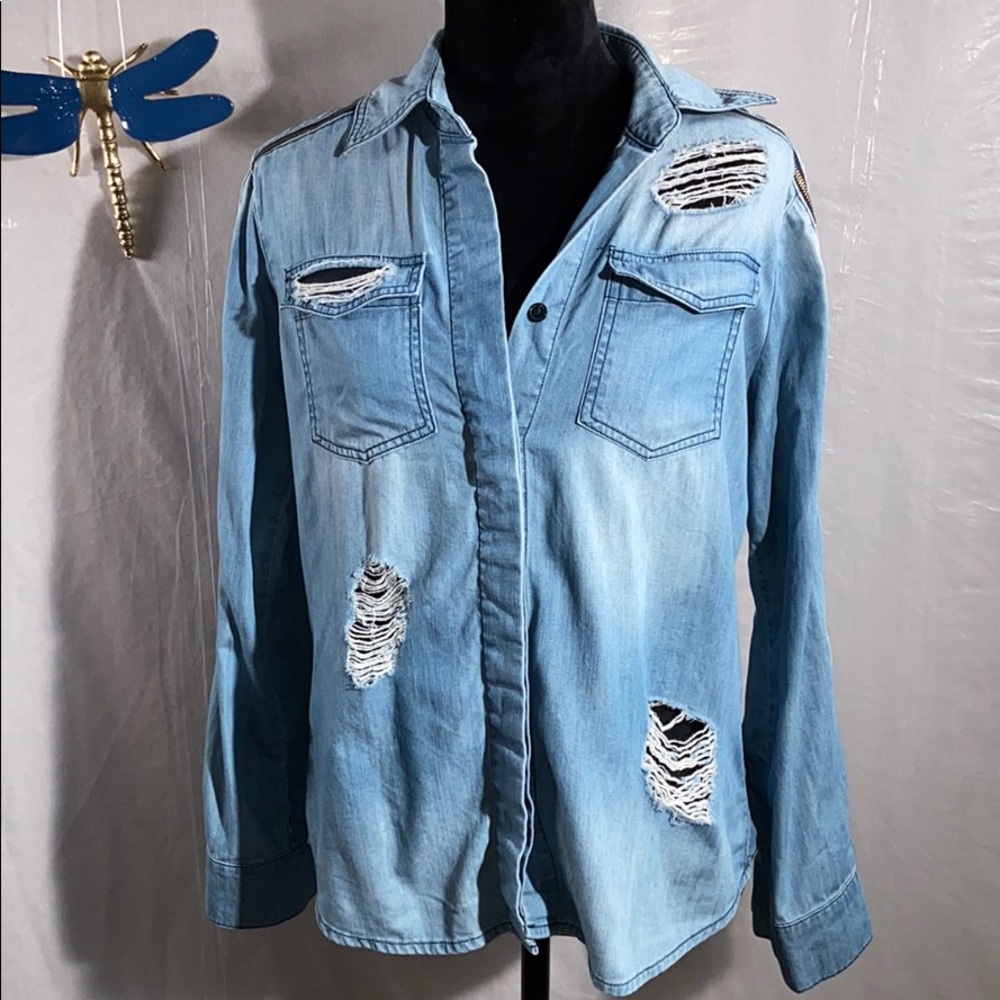 Sam Edelman denim button up shirt with zippers